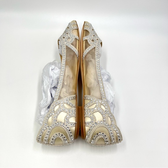 Badgley Mischka BHLDN Size 8 Gigi Point Toe Jeweled‎ Ivory Ballet Flats Shoes - Picture 10 of 13